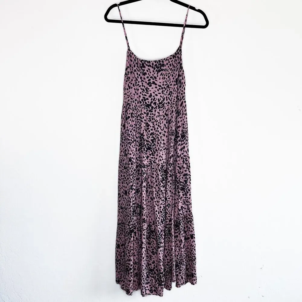 Stillwater Memz Pebbles Pink Cheetah Leopard Print Tiered Leg Slit Maxi Dress XS - Picture 13 of 13